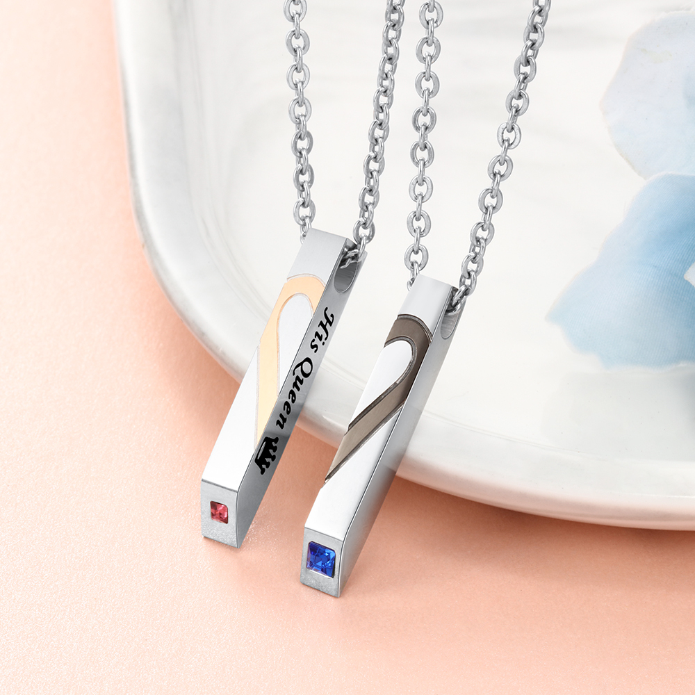 Heart Bar Necklace for Women Personalized Name and Birthstone Vertical Necklace 