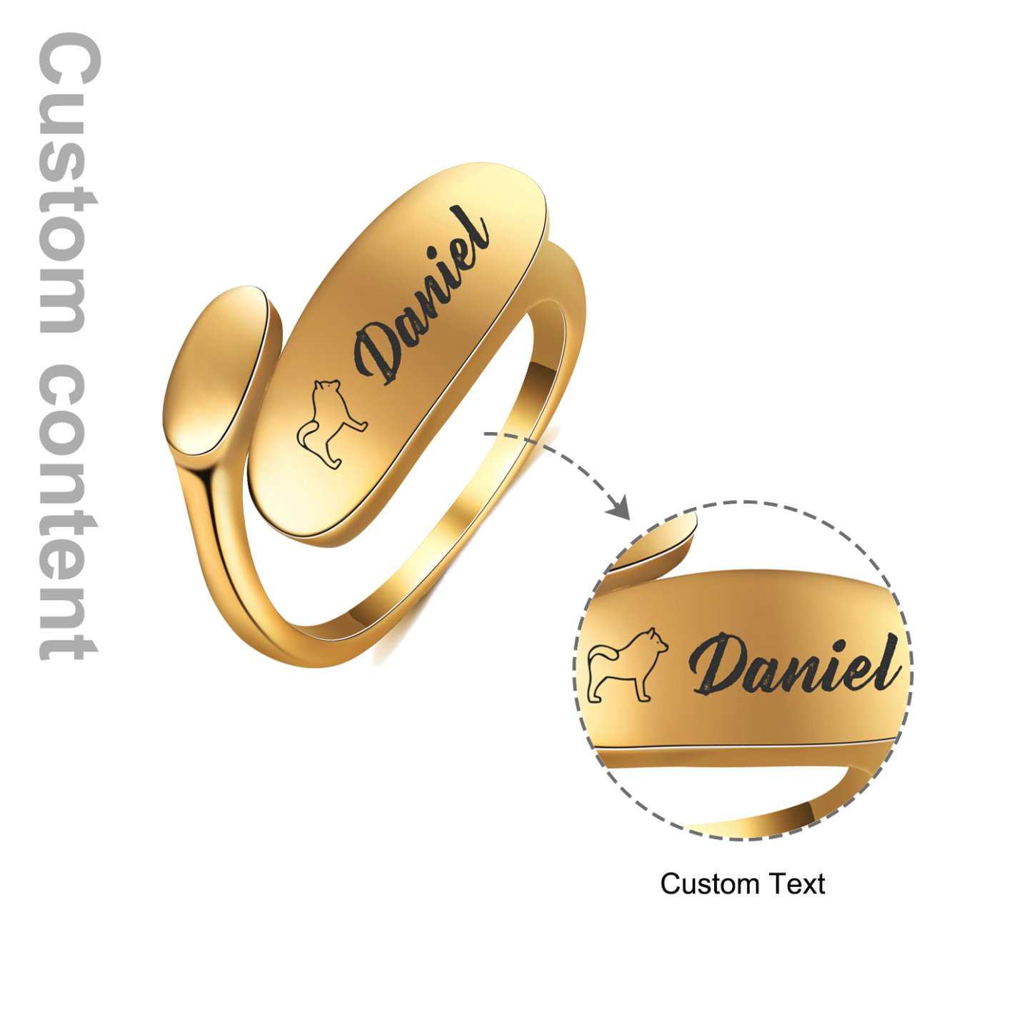 Personalized Pet Dog Ring Custom Name Ring for Her Him