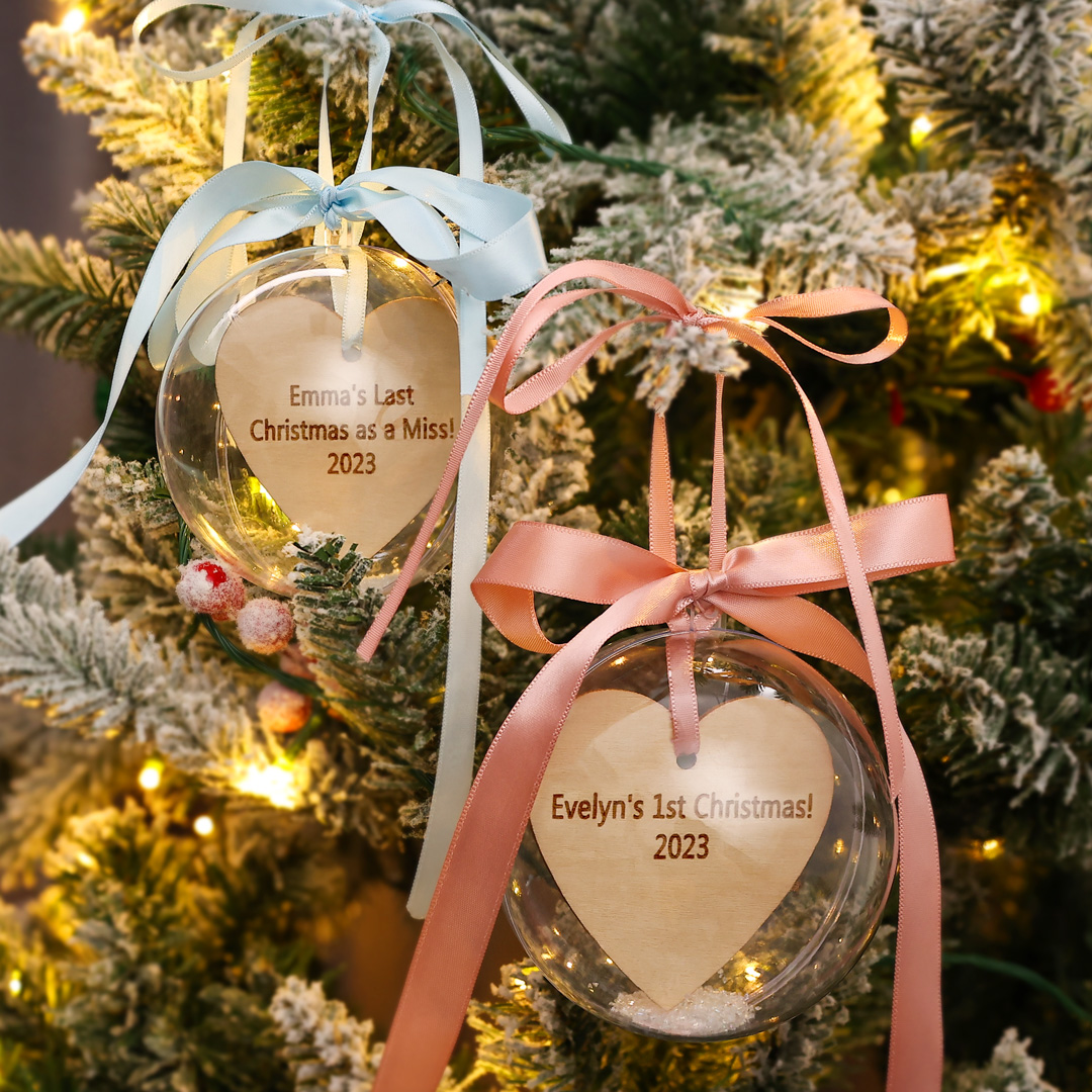 Personalized Heart Ball Ornament Custom 1st Christmas Bauble Gifts