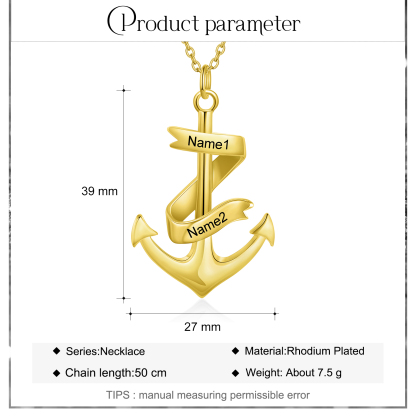 Men's Anchor Pendant Necklace Personalized with 2 Names Custom Gift for Him Father