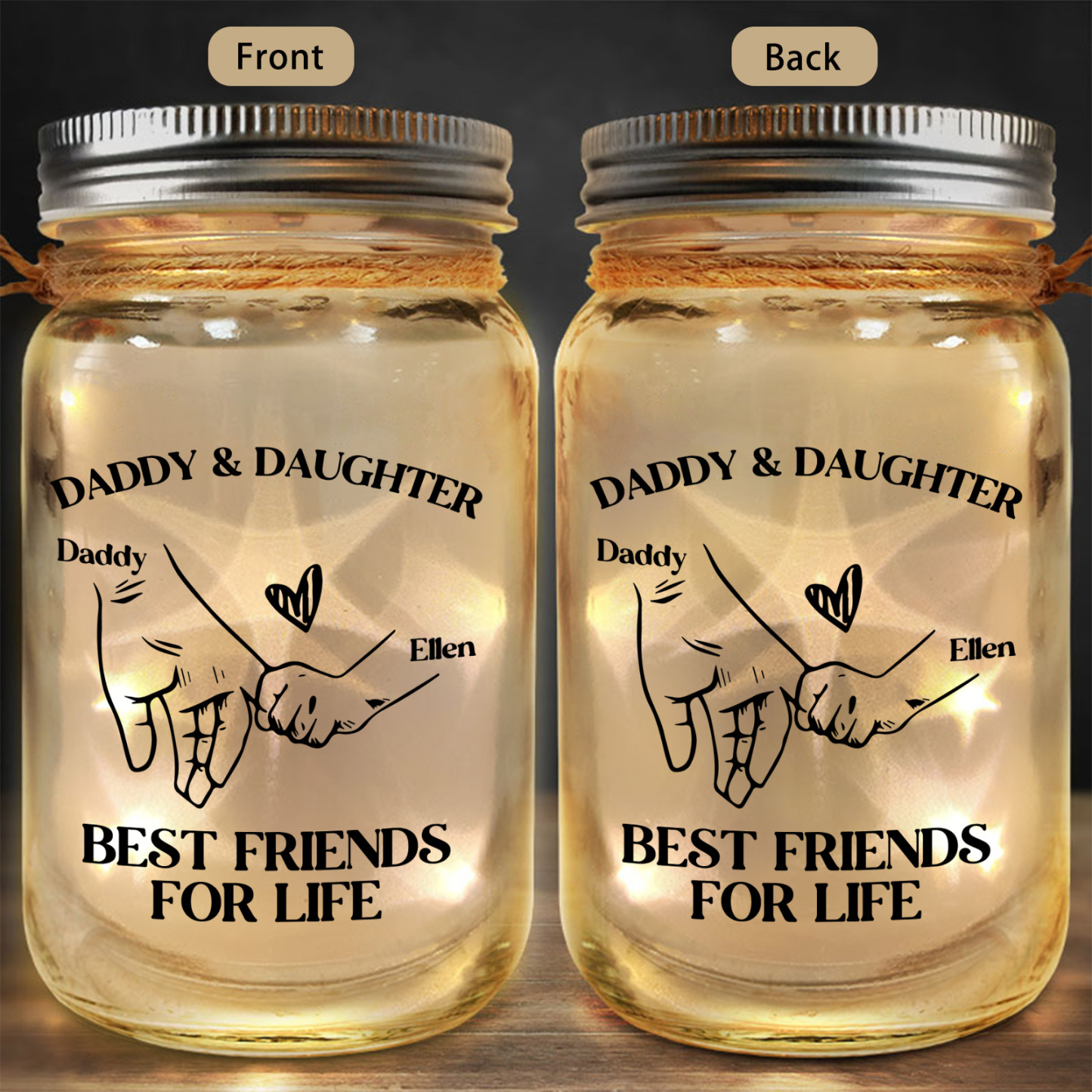 Personalised LED Mason Jar Night Light Keepsake customisable Fathers Day Birthday Christmas gift for Dad from Daughter or Son |Lorajewel