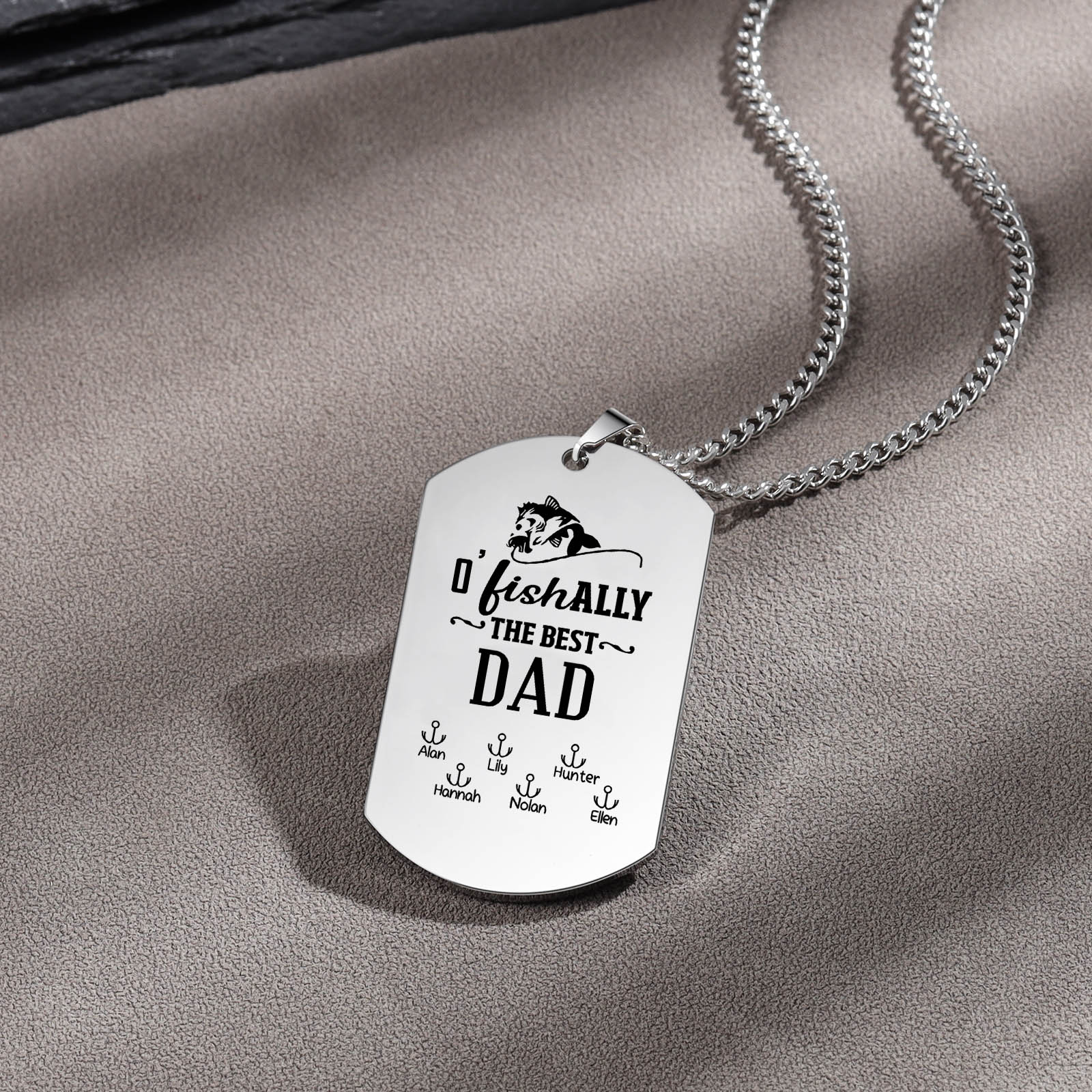 O'Fishally The Best Dad Necklace Custom Photo Dog Tag Necklace with 6 Fishing Hooks