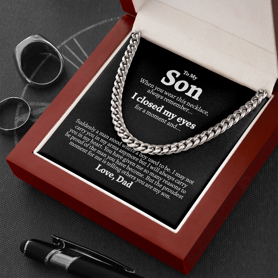 To My Son Cuban Link Chain Necklace Gift Set "I Will Always Carry You in My Heart" Birthday Gift