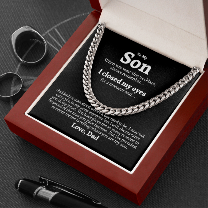 To My Son Cuban Link Chain Necklace Gift Set "I Will Always Carry You in My Heart" Birthday Gift