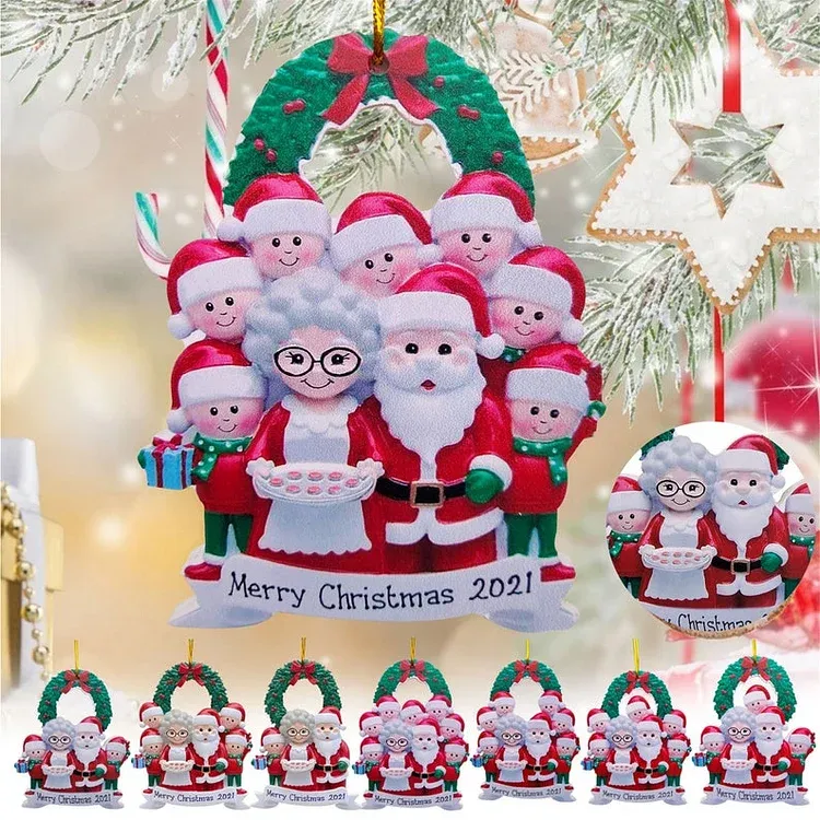 Santa Family Ornament Custom 6 Names Grandparents with Grandkids Ornament