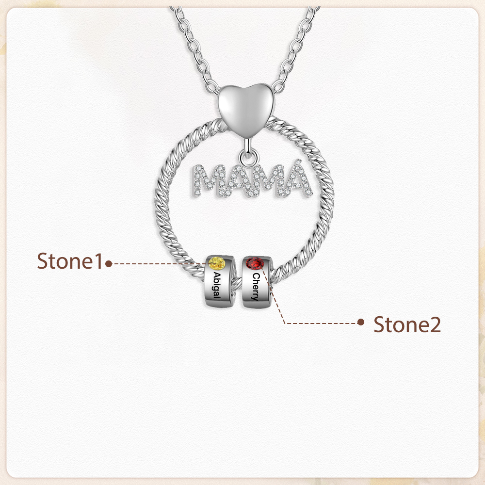 Collar con colgante de "MAMÁ" con 2 nombres Y 2 piedras de nacimiento personalizados | Jessemade