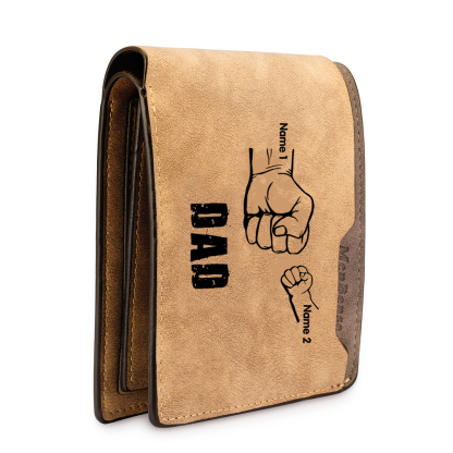 2 Names - Personalized Men Leather Wallet Custom Photo & Text & Name Folding Wallet Fist Bump Wallet Gift for Dad