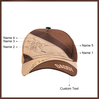 5 Names & 1 Text Personalized Daddy Baseball Cap – Custom Gift for Dad – Unique Father’s Day Dad Hat from Kids | Lorajewel