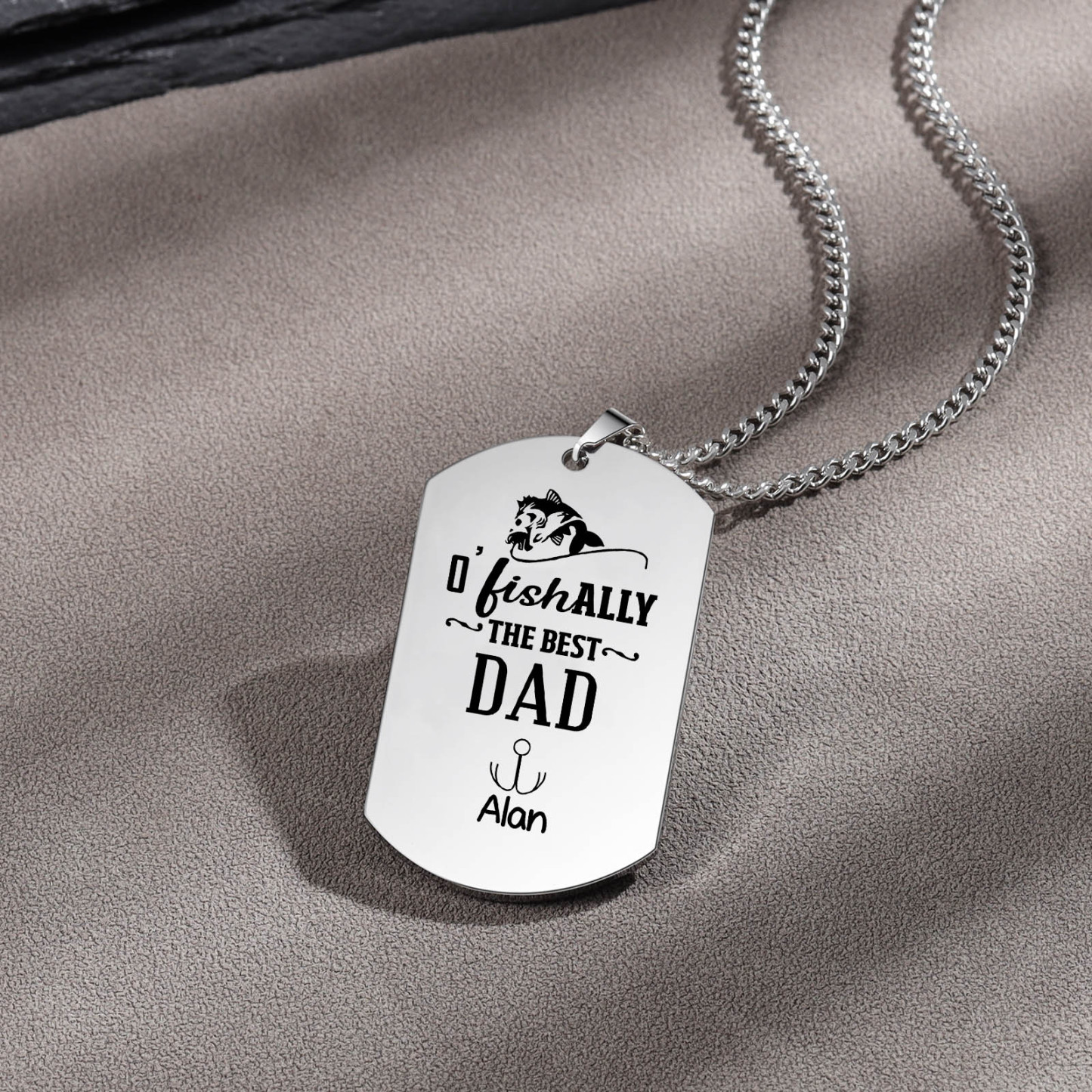 O'Fishally The Best Dad Necklace Custom Photo Dog Tag Necklace with 1 Fishing Hook