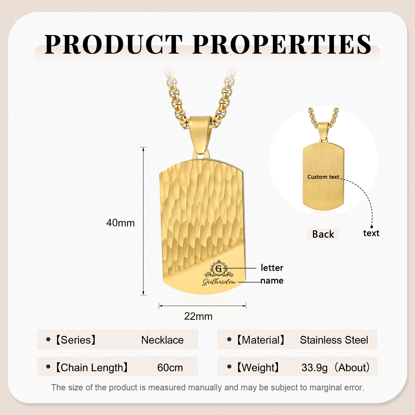 Personalized Men's Necklace Engraved Name & Letter & Text Dog Tag Necklace Stainless Steel Gift for Him