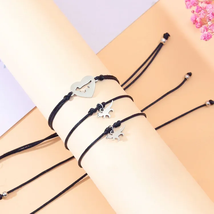 3 Pcs Back To School Heart Dinosaur Bracelet Set Adjustable Bracelets Gift With Gift Card Set For Kids