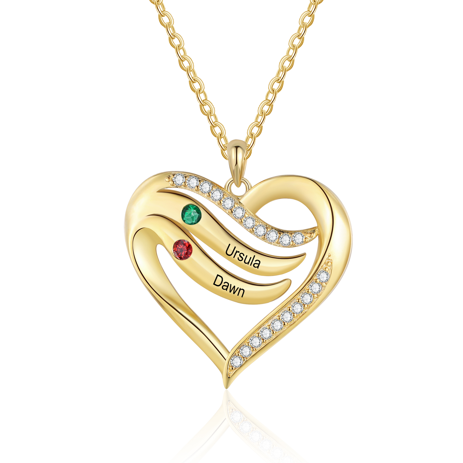 Personalized S925 Silver Heart Gold Necklace with 2-5 Names