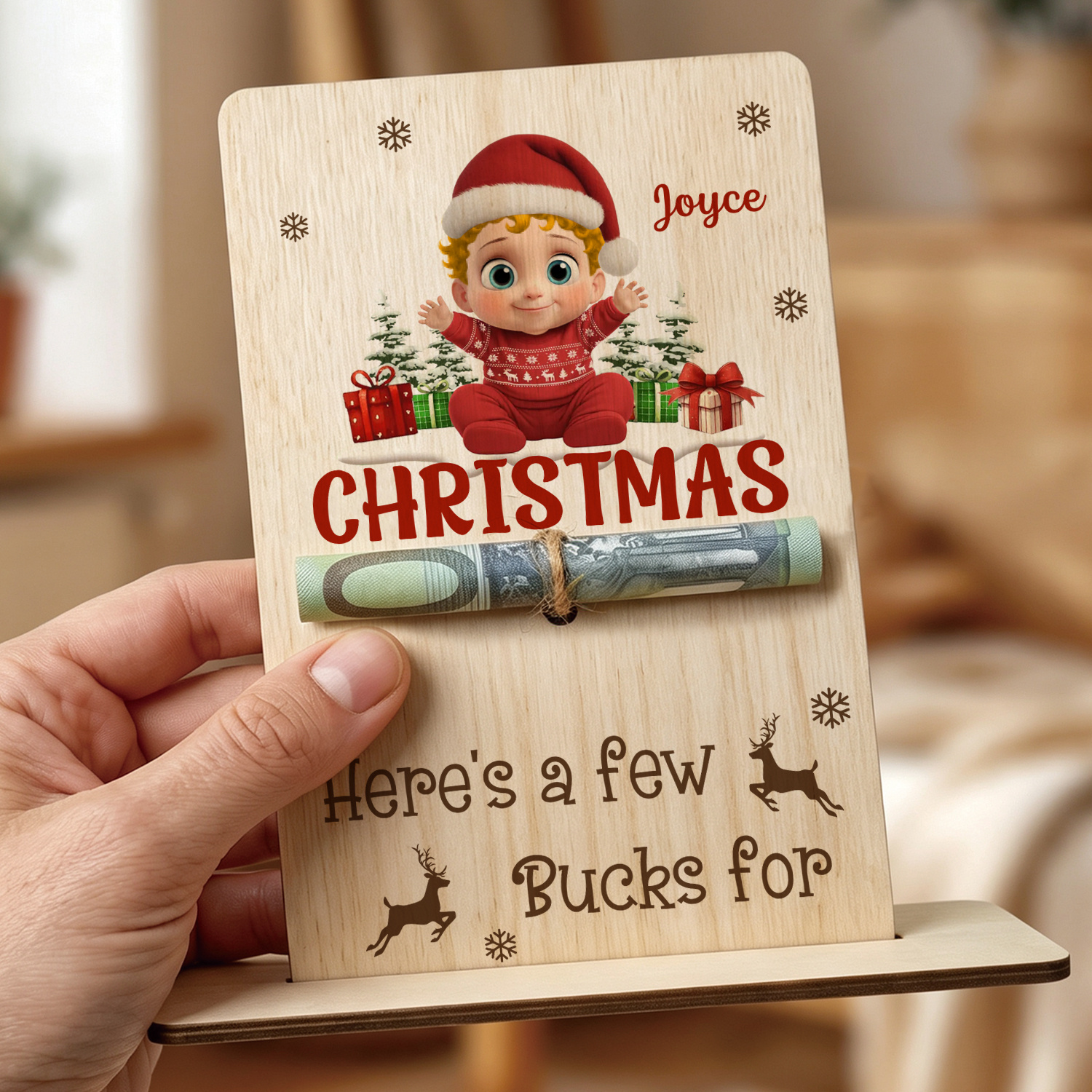 Personalized Baby Christmas Wooden Money Holder