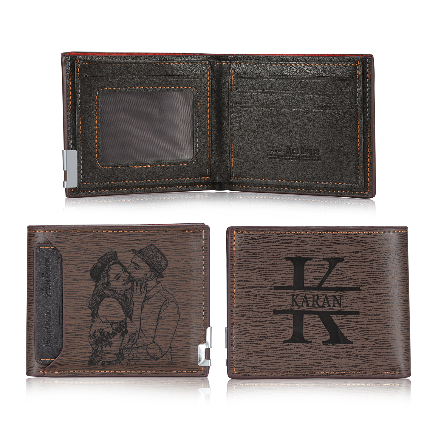 Men Photo Wallet Personalized Letter&Name Wallet Brown Color with Photo Wallet Card Christmas Wallet Gift Set For Him
