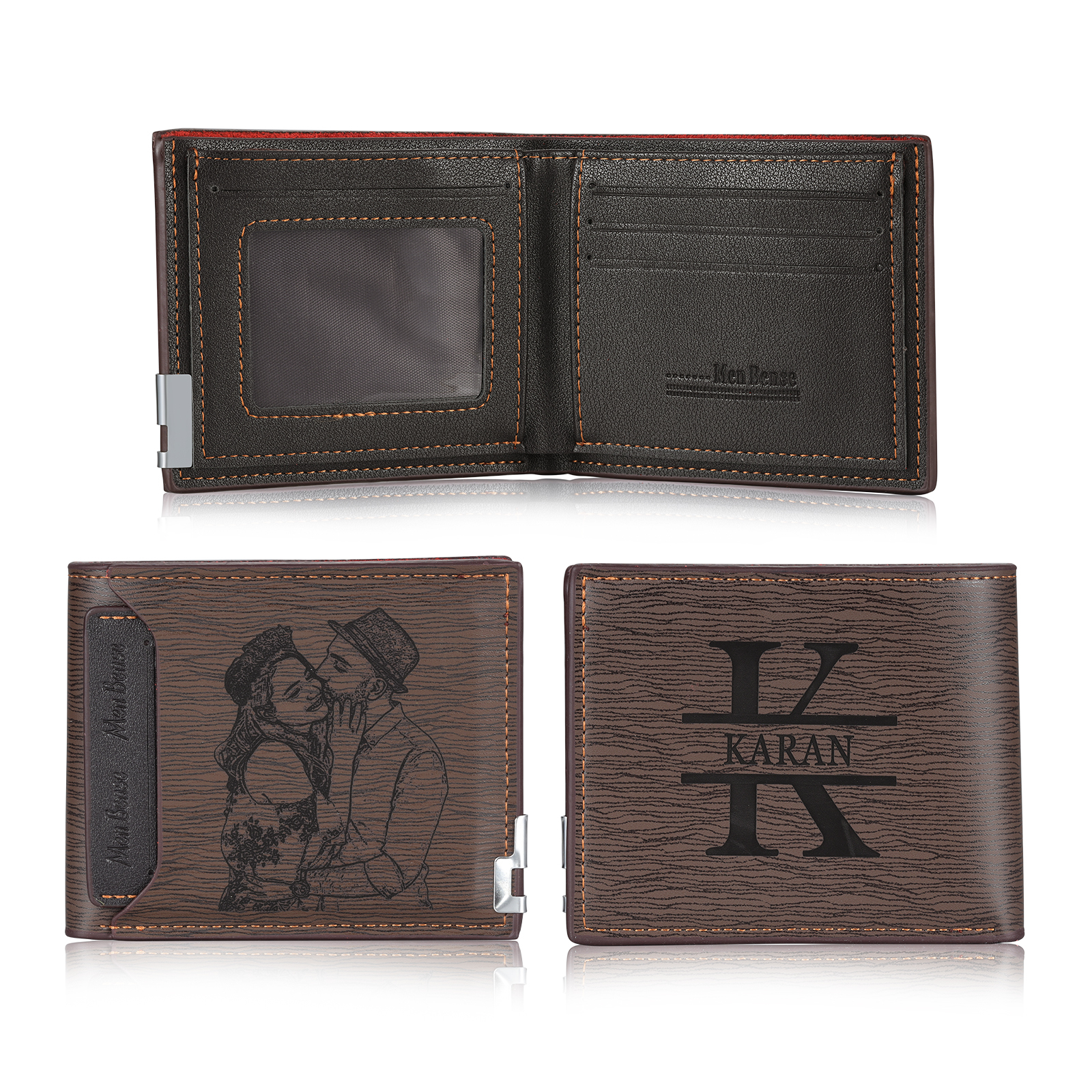 Men Photo Wallet Personalized Letter&Name Wallet Brown Color with Photo Wallet Card Christmas Wallet Gift Set For Him