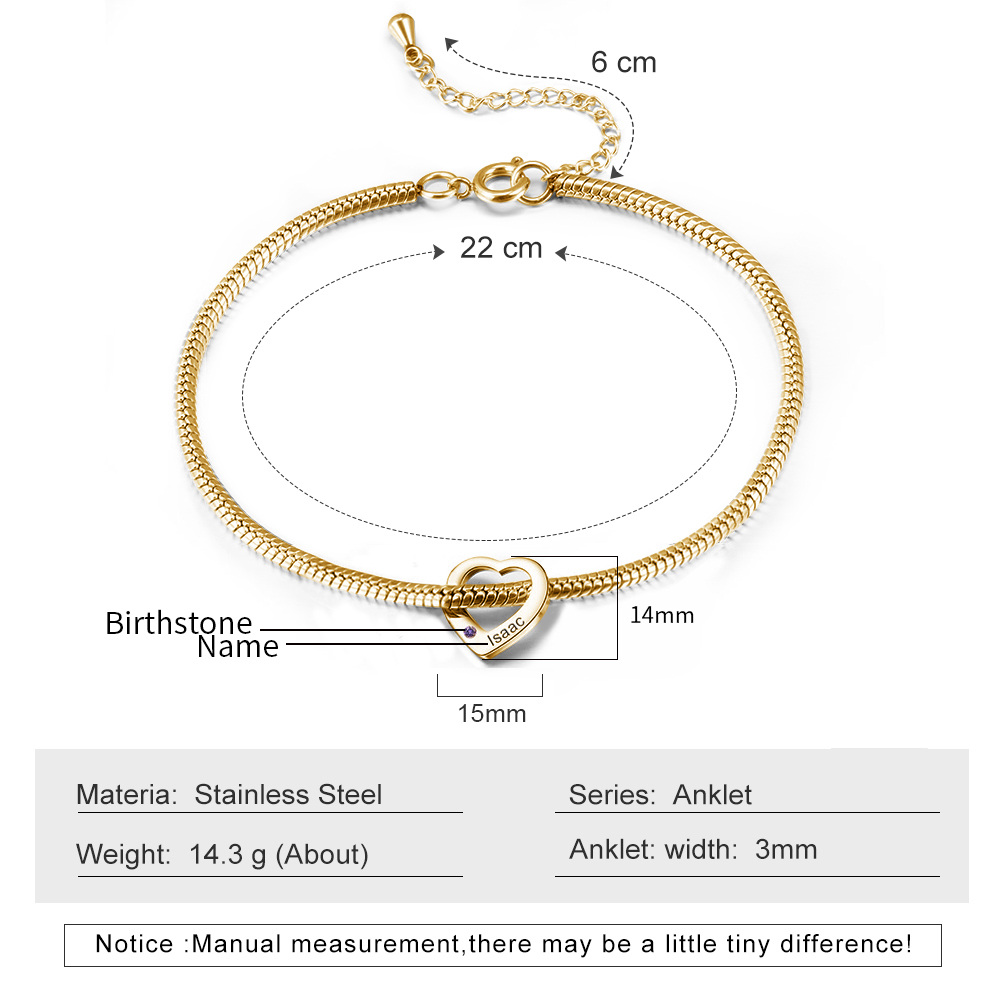 1 Name & 1 Birthstone Heart Charm Custom Birthstone Anklet – Mother’s Day Gift with Love | Lorajewel