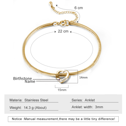 1 Name & 1 Birthstone Heart Charm Custom Birthstone Anklet – Mother’s Day Gift with Love | Lorajewel