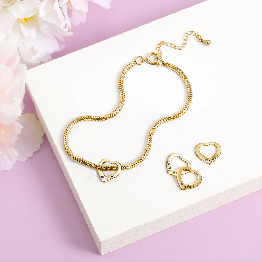 1 Name & 1 Birthstone Heart Charm Custom Birthstone Anklet – Mother’s Day Gift with Love | Lorajewel