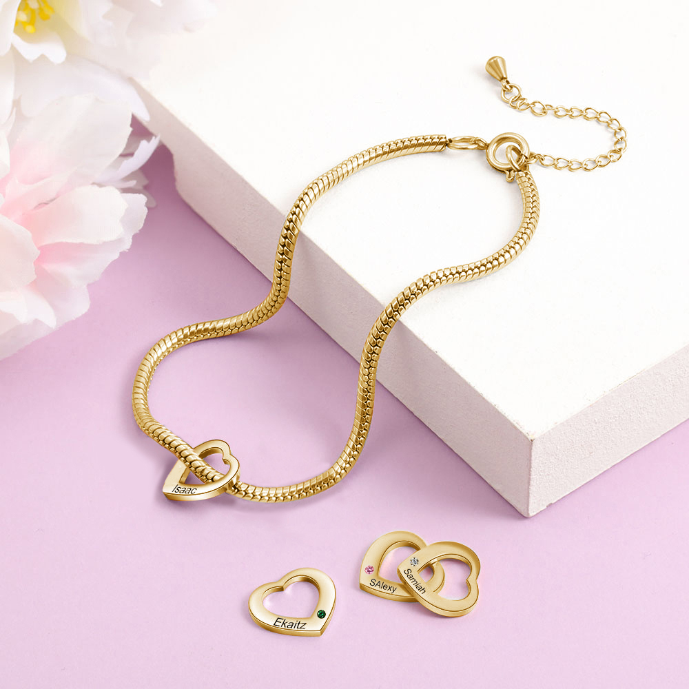 1 Name & 1 Birthstone Heart Charm Custom Birthstone Anklet – Mother’s Day Gift with Love | Lorajewel