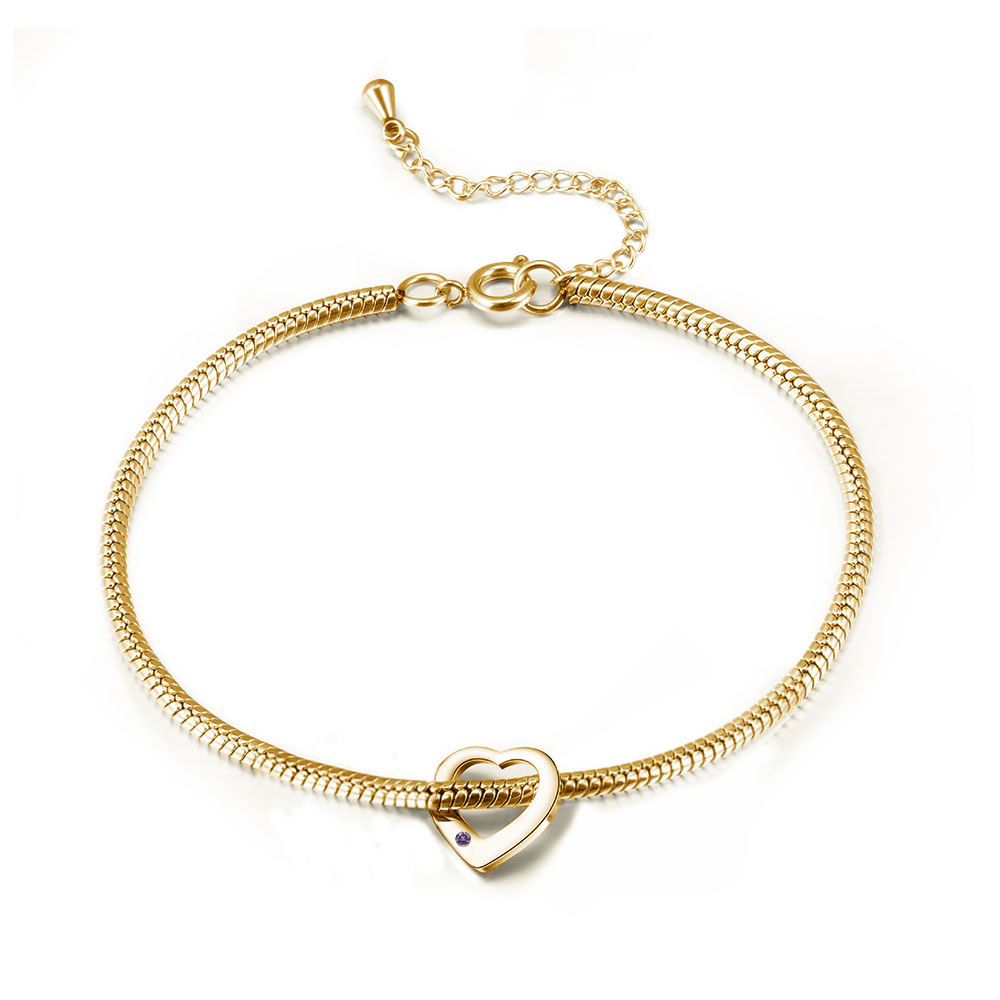 1 Name & 1 Birthstone Heart Charm Custom Birthstone Anklet – Mother’s Day Gift with Love | Lorajewel