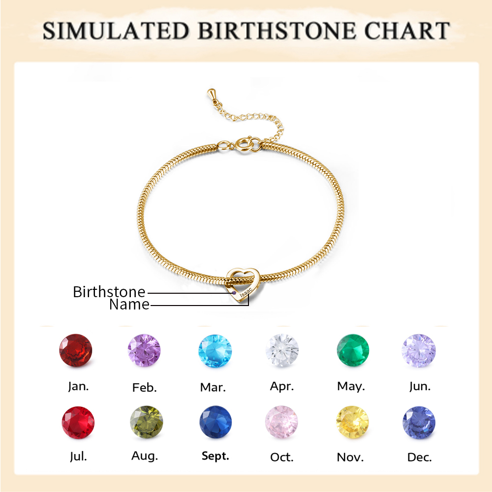 1 Name & 1 Birthstone Heart Charm Custom Birthstone Anklet – Mother’s Day Gift with Love | Lorajewel