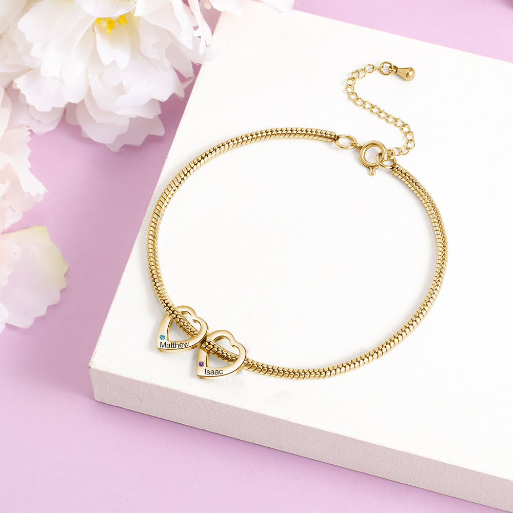 2 Names & 2 Birthstones Heart Charm Custom Birthstone Anklet – Mother’s Day Gift with Love | Lorajewel