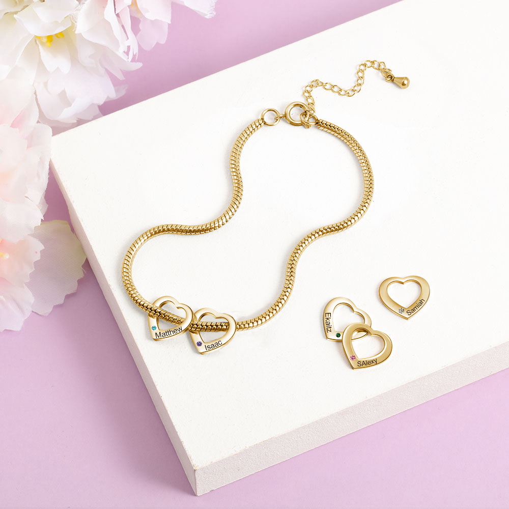 2 Names & 2 Birthstones Heart Charm Custom Birthstone Anklet – Mother’s Day Gift with Love | Lorajewel