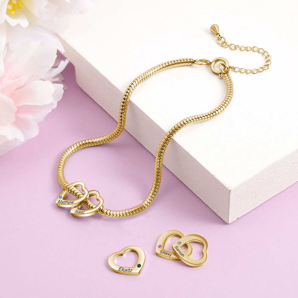 2 Names & 2 Birthstones Heart Charm Custom Birthstone Anklet – Mother’s Day Gift with Love | Lorajewel