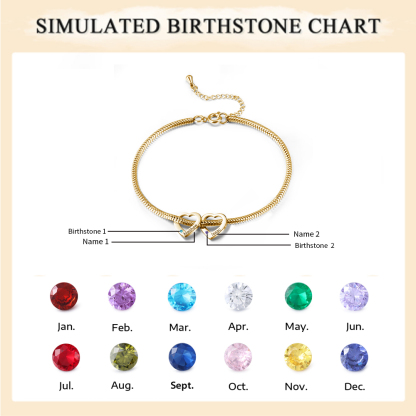2 Names & 2 Birthstones Heart Charm Custom Birthstone Anklet – Mother’s Day Gift with Love | Lorajewel