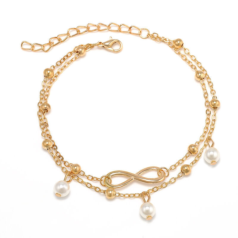 Infinity Charm Double-Layer Anklet with Pearls – Elegant Ankle Bracelet for Women | Lorajewel