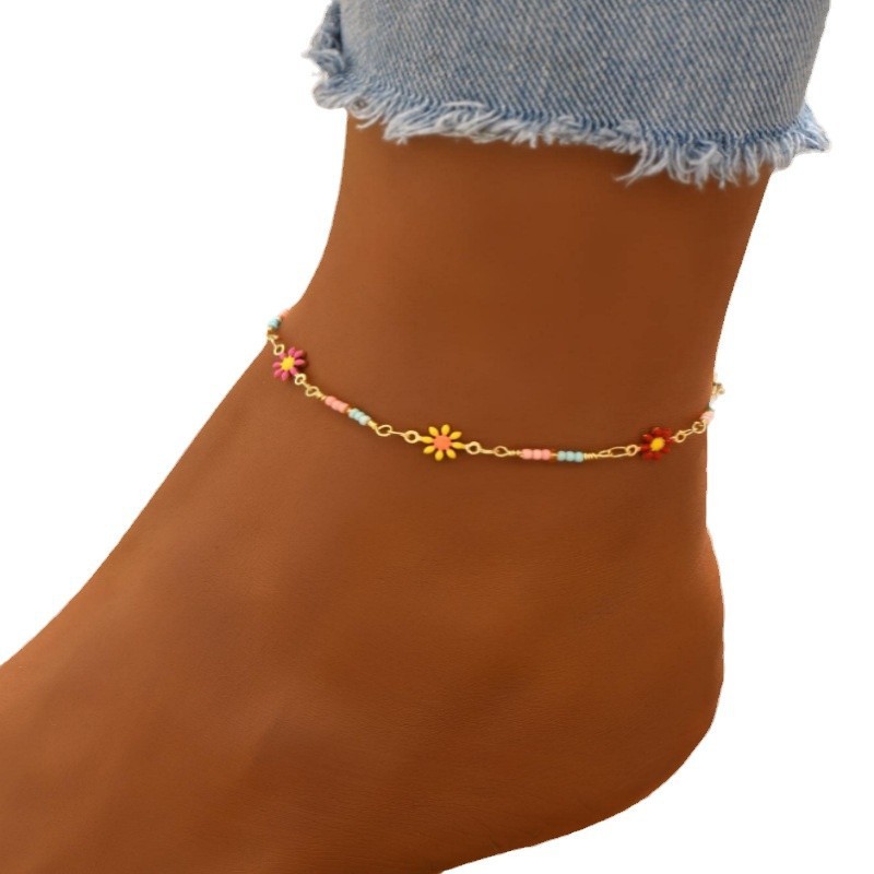 Daisy Bead Ankle Bracelet – Colorful Summer-Inspired Jewelry | Lorajewel