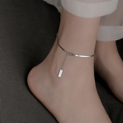 Minimalist Silver Flat Snake Chain Anklet – Sleek Ankle Bracelet for Women | Lorajewel
