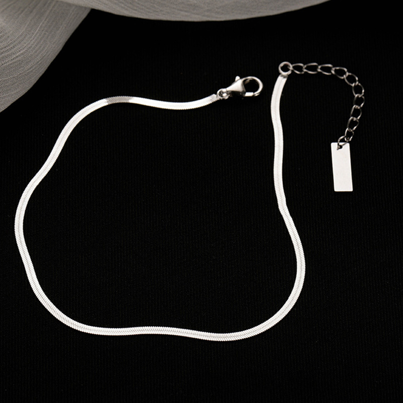 Minimalist Silver Flat Snake Chain Anklet – Sleek Ankle Bracelet for Women | Lorajewel