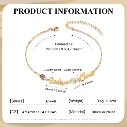 2 names & birthstones - Personalized Name Anklet with Birthstone – Unique Script Name & Birthstone, Personalized Gold Jewelry Gift