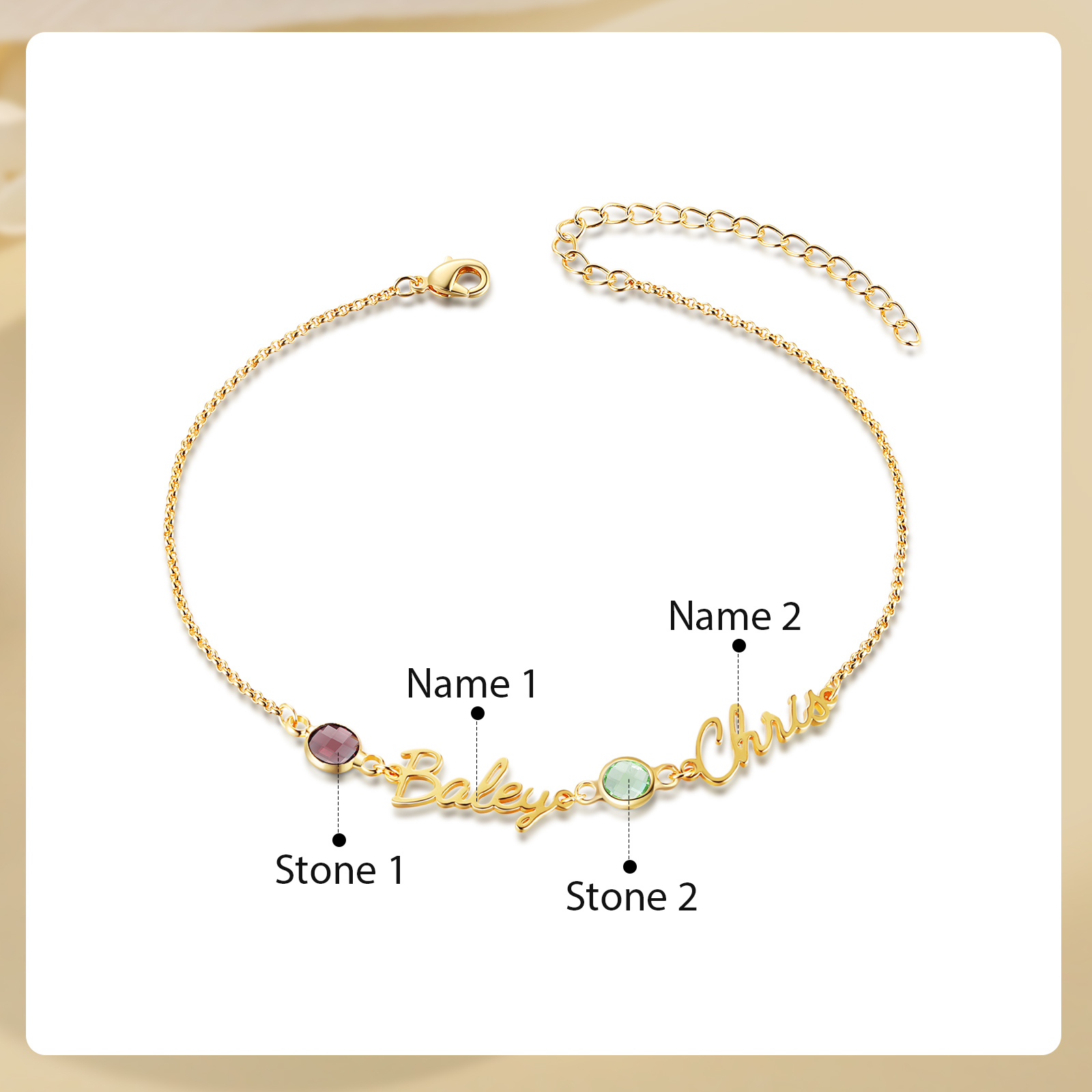 2 names & birthstones - Personalized Name Anklet with Birthstone – Unique Script Name & Birthstone, Personalized Gold Jewelry Gift