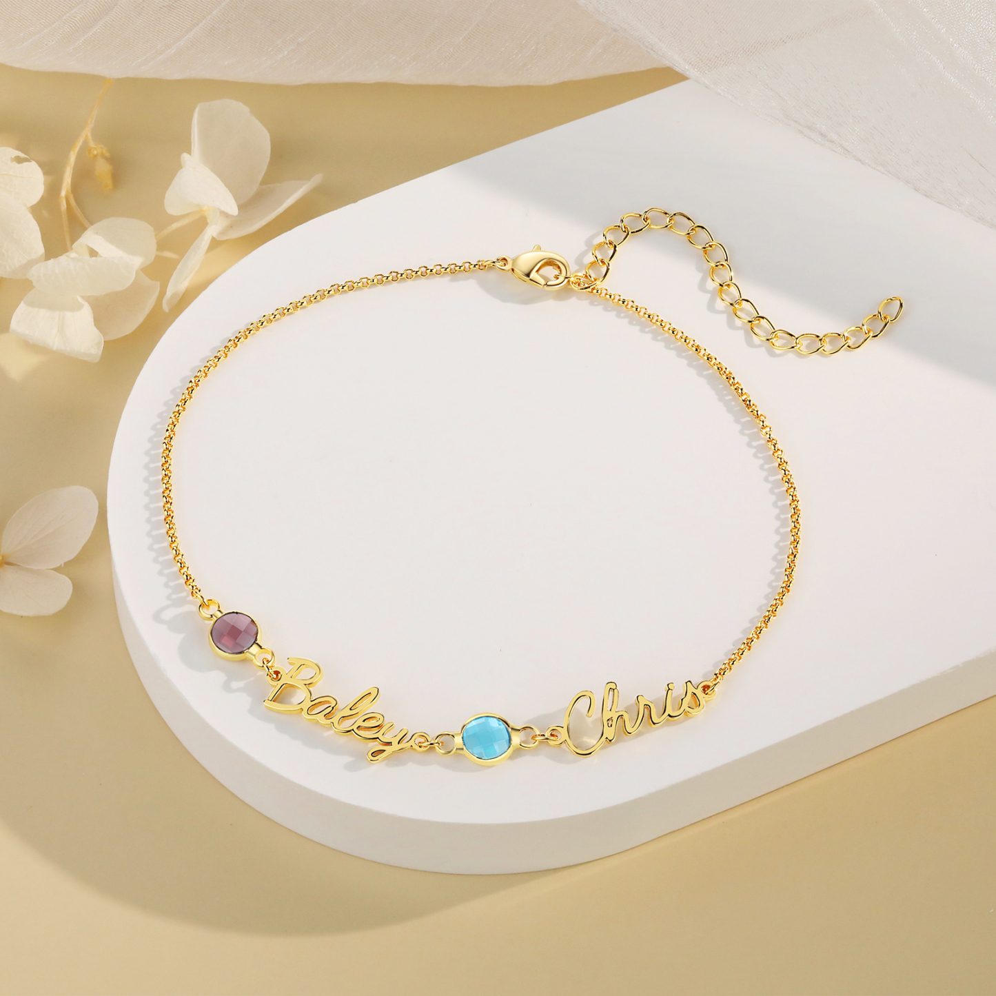 2 names & birthstones - Personalized Name Anklet with Birthstone – Unique Script Name & Birthstone, Personalized Gold Jewelry Gift