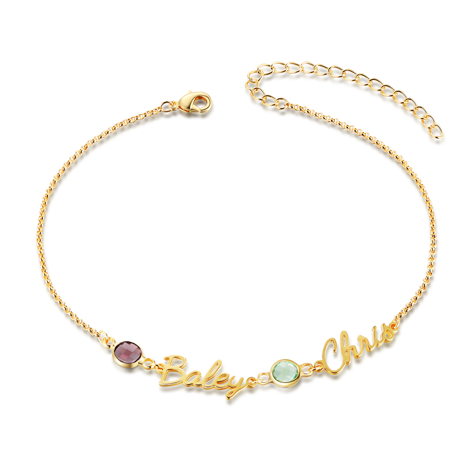 2 names & birthstones - Personalized Name Anklet with Birthstone – Unique Script Name & Birthstone, Personalized Gold Jewelry Gift