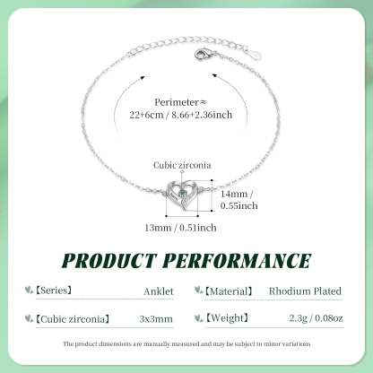 Personalized Heart Anklet – Custom Birthstone & Name, Unique Gift for Her