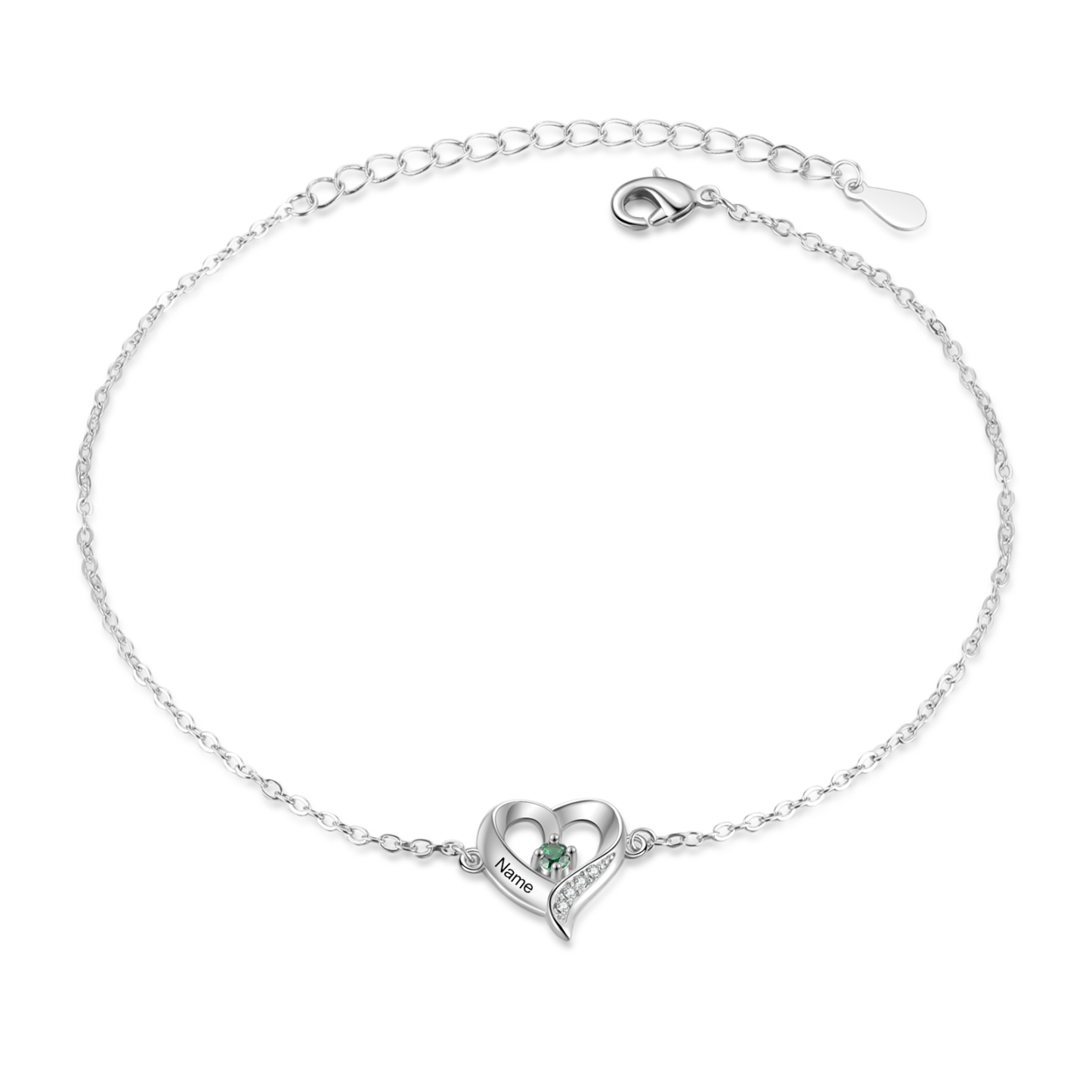 Personalized Heart Anklet – Custom Birthstone & Name, Unique Gift for Her