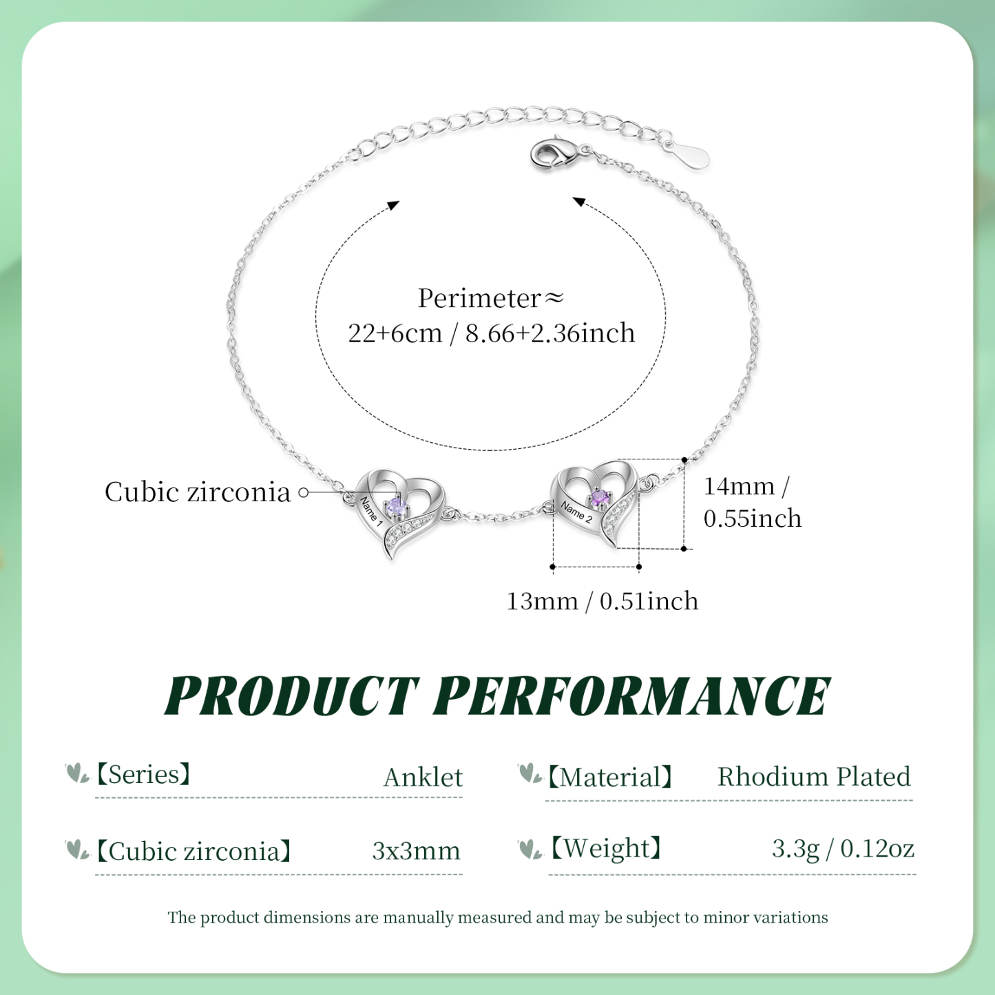 2 names & Birthstones - Personalized Heart Anklet – Custom Birthstone & Name, Unique Gift for Her