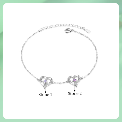 2 names & Birthstones - Personalized Heart Anklet – Custom Birthstone & Name, Unique Gift for Her