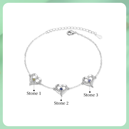 3 names & Birthstones - Personalized Heart Anklet – Custom Birthstone & Name, Unique Gift for Her