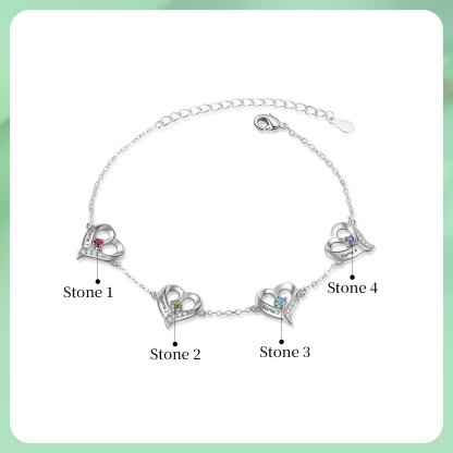 4 names & Birthstones - Personalized Heart Anklet – Custom Birthstone & Name, Unique Gift for Her