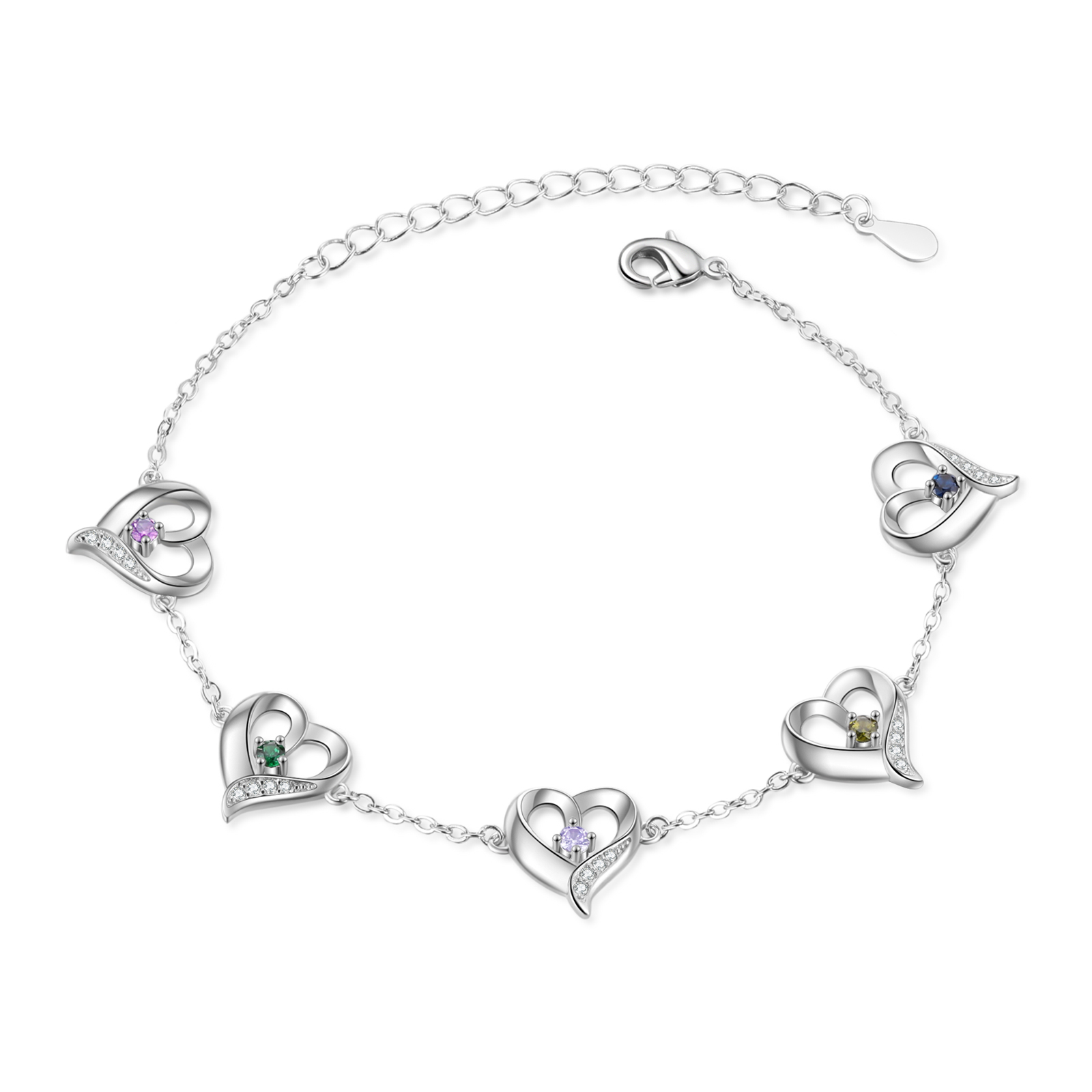 5 names & Birthstones - Personalized Heart Anklet – Custom Birthstone & Name, Unique Gift for Her