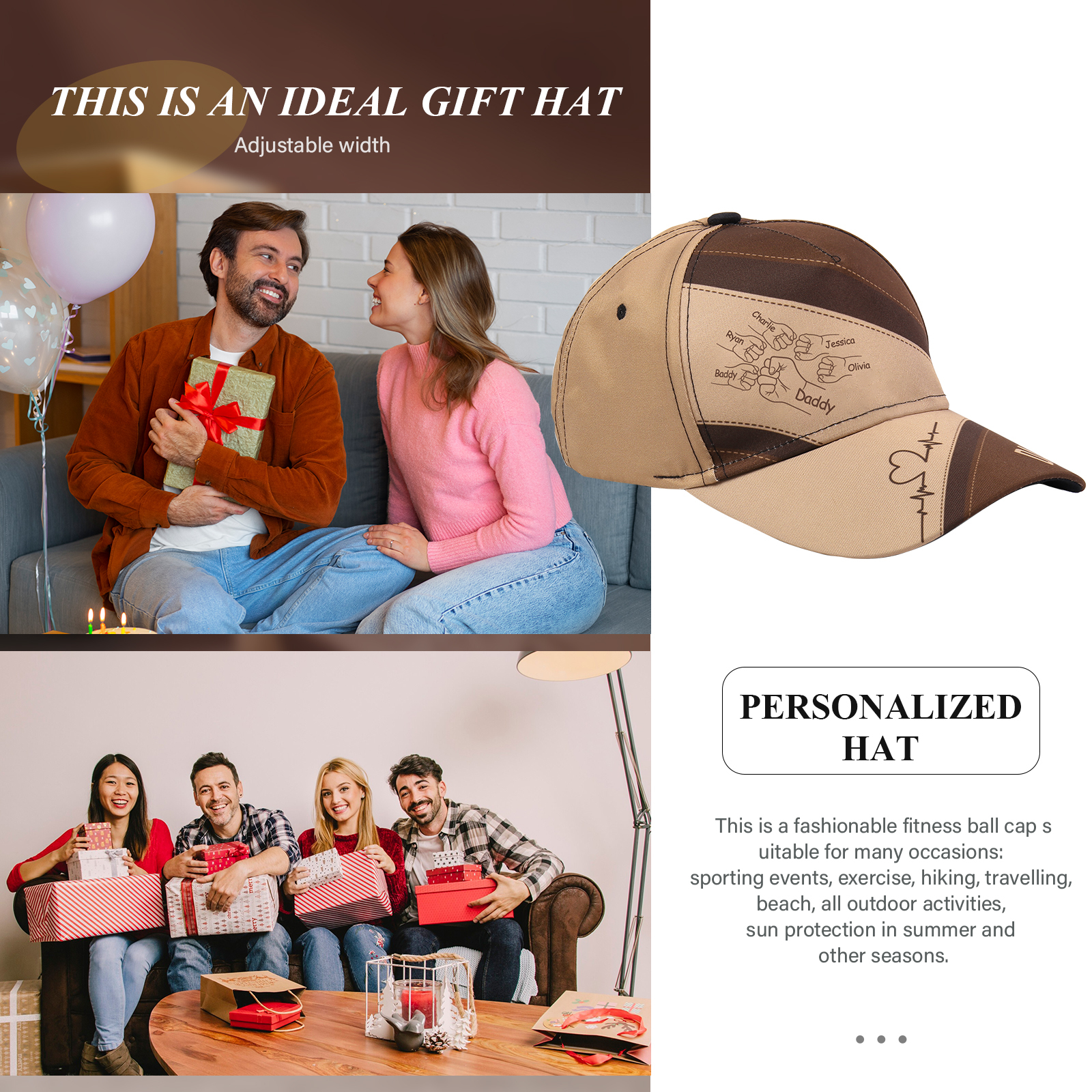 6 Names & 1 Text Personalized Daddy Baseball Cap – Custom Gift for Dad – Unique Father’s Day Dad Hat from Kids | Lorajewel