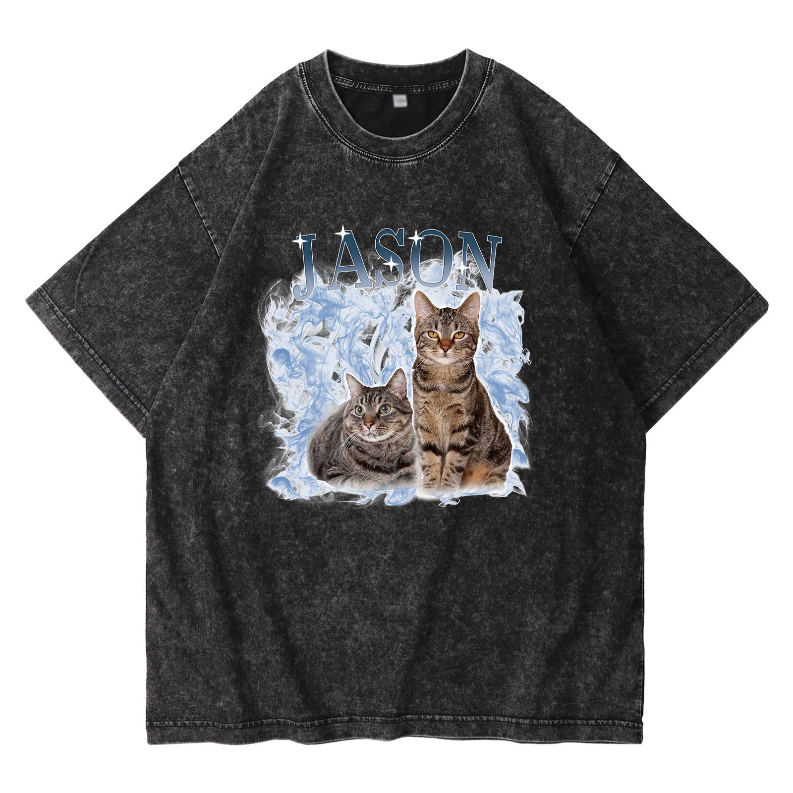 Personalized 1 Name & 2 Photos T-Shirt Custom Pet Short Sleeve Gifts for Him