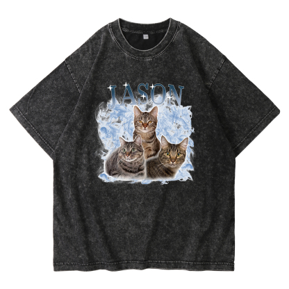 Personalized 1 Name & 3 Photos T-Shirt Custom Pet Short Sleeve Gifts for Him