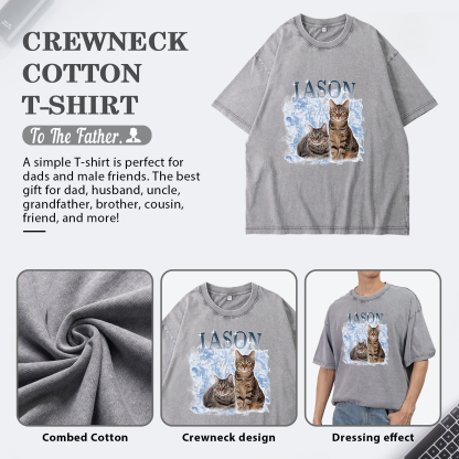 Personalized 1 Name & 2 Photos T-Shirt Custom Pet Short Sleeve Gifts for Him