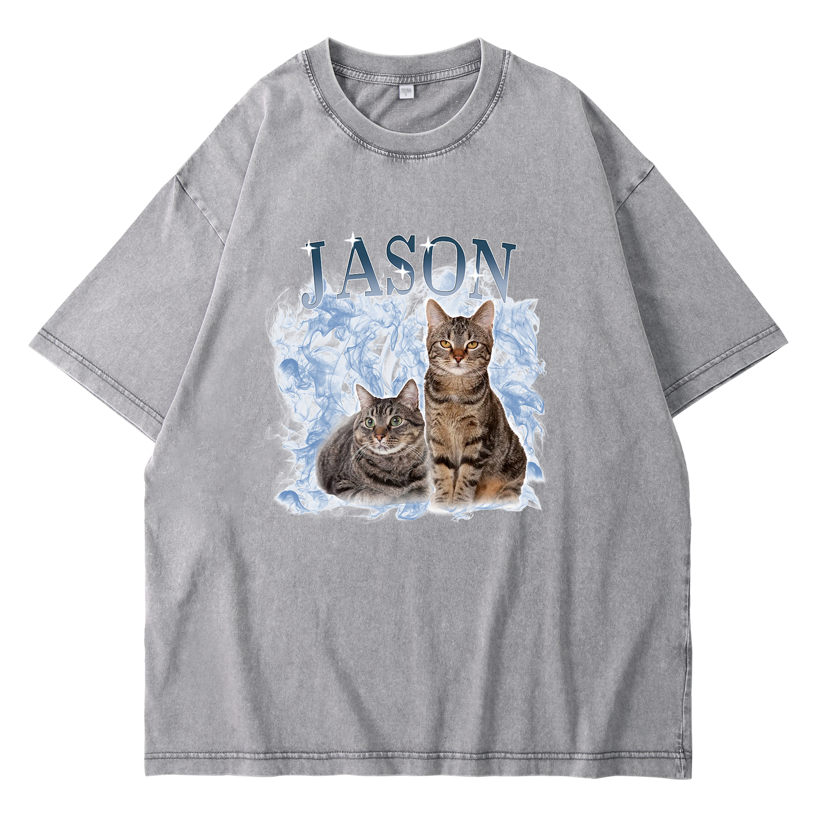 Personalized 1 Name & 2 Photos T-Shirt Custom Pet Short Sleeve Gifts f