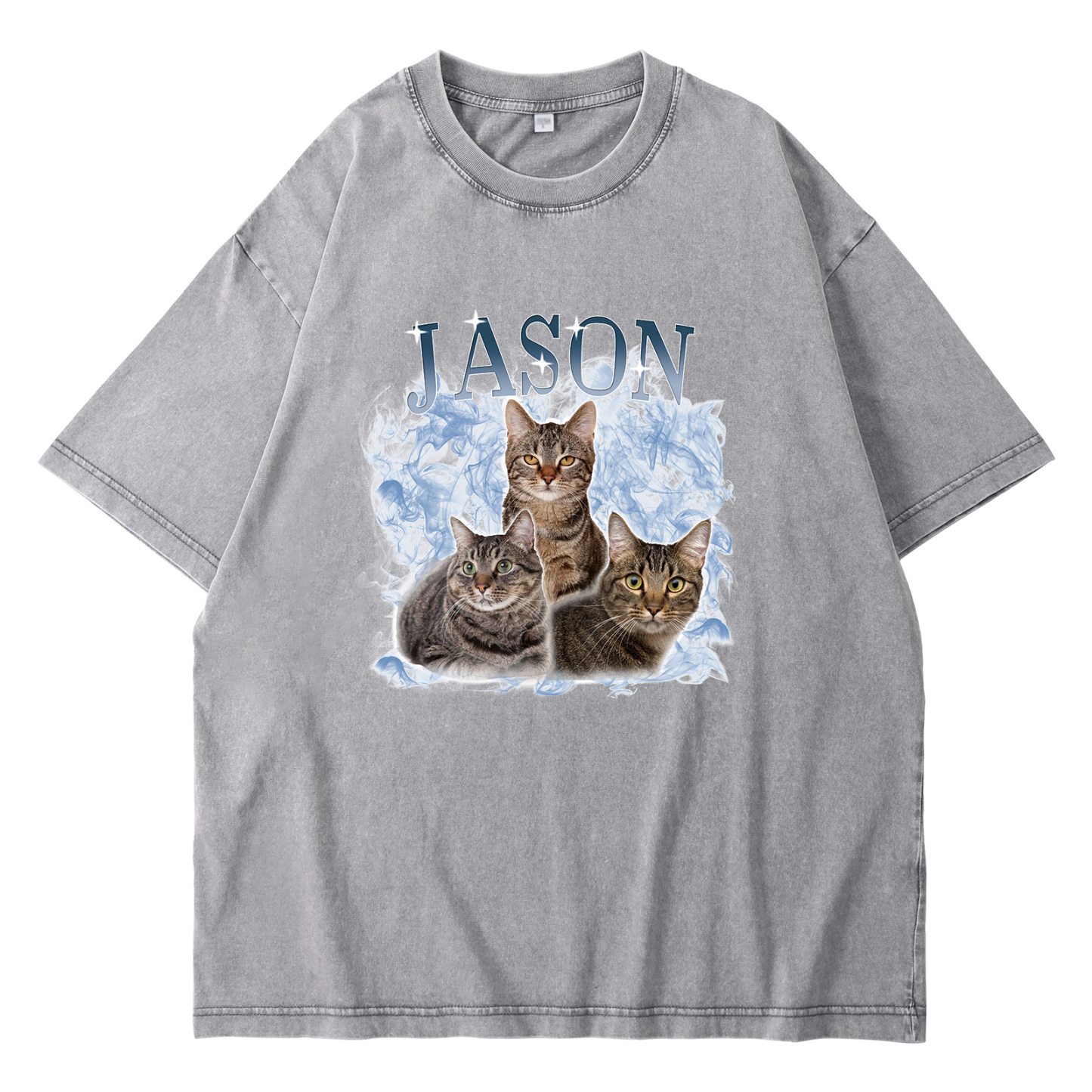 Personalized 1 Name & 3 Photos T-Shirt Custom Pet Short Sleeve Gifts for Him